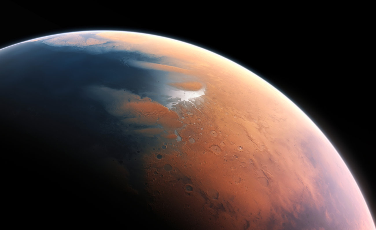 Rendu artistique de Mars avec un océan.